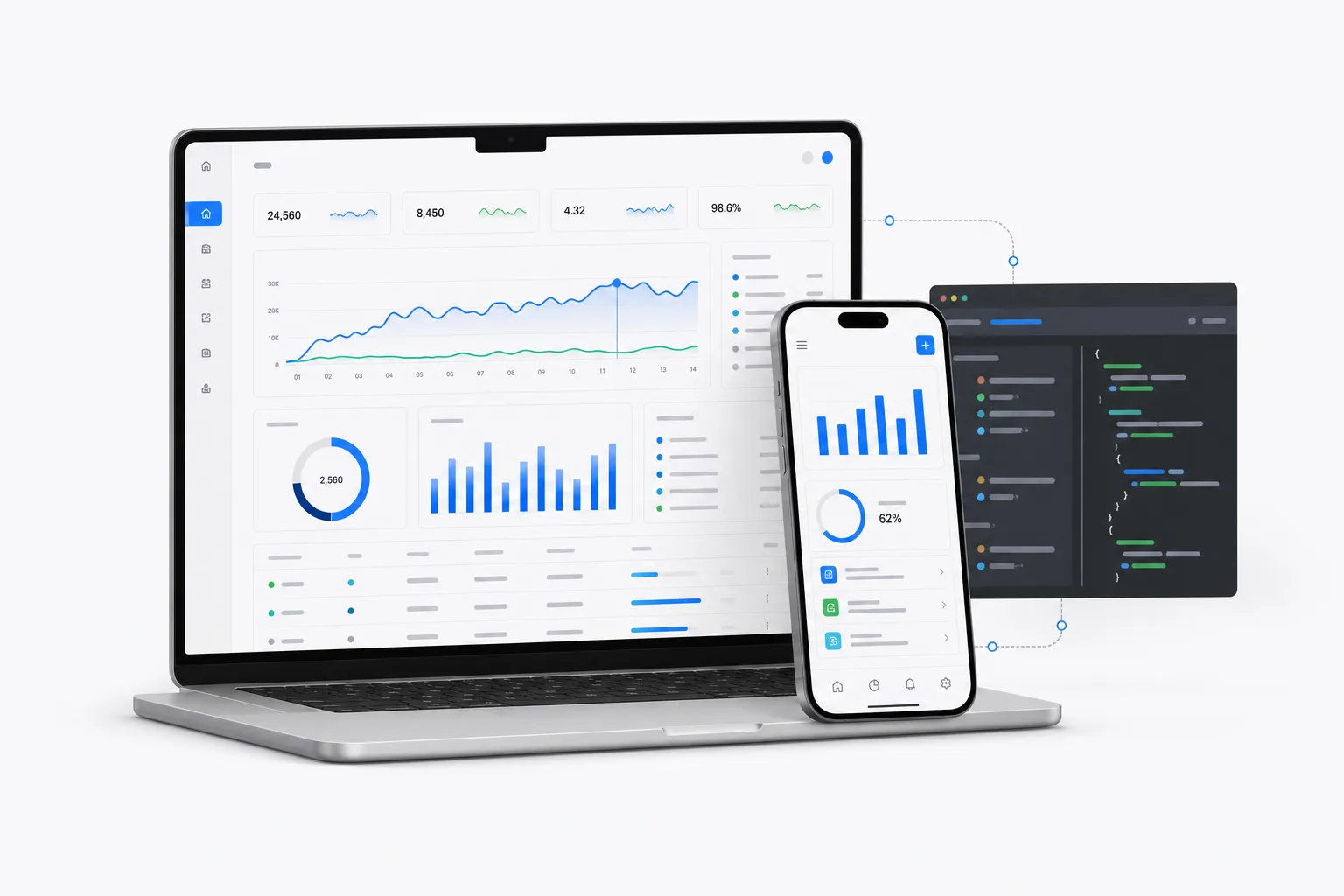 Plataforma web, aplicación móvil y panel de APIs desarrollados como un ecosistema conectado